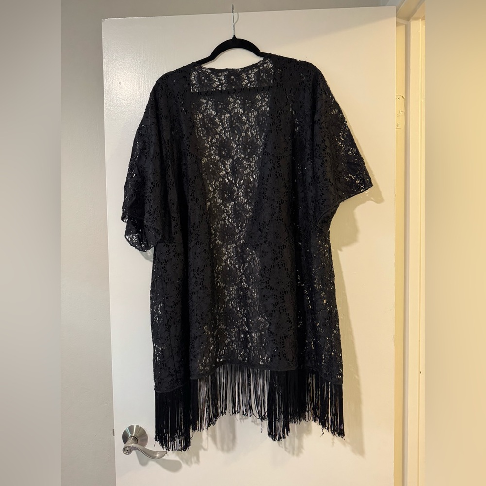 LuLaRoe Black Lace Kimono with Fringe - Picture 6 of 7